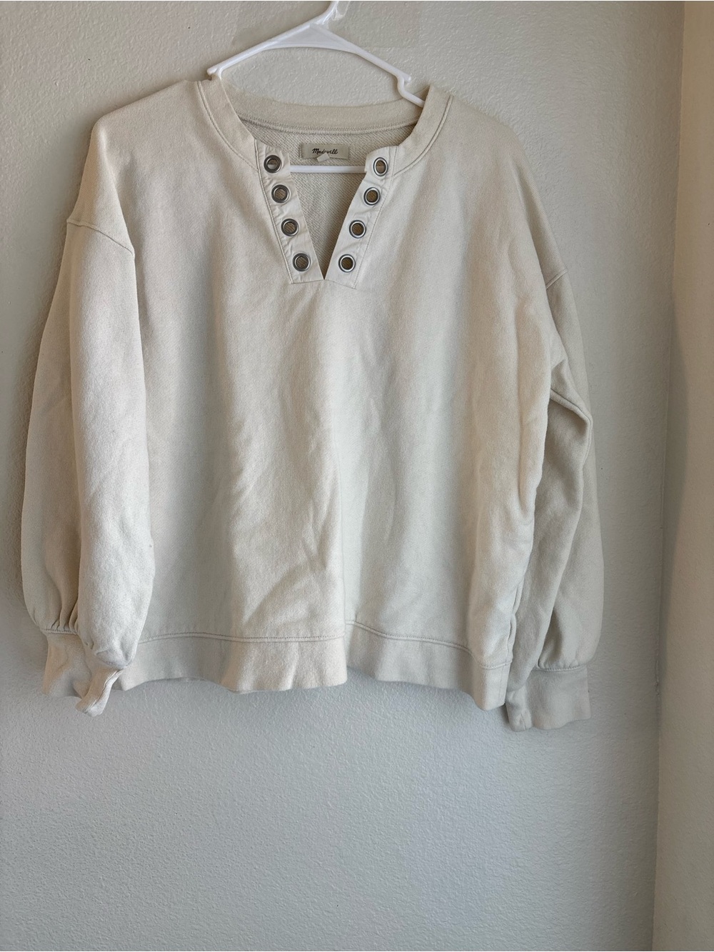 Madewell Ivory Grommet Eyelet Sweatshirt M Oversized Cozy Pullover